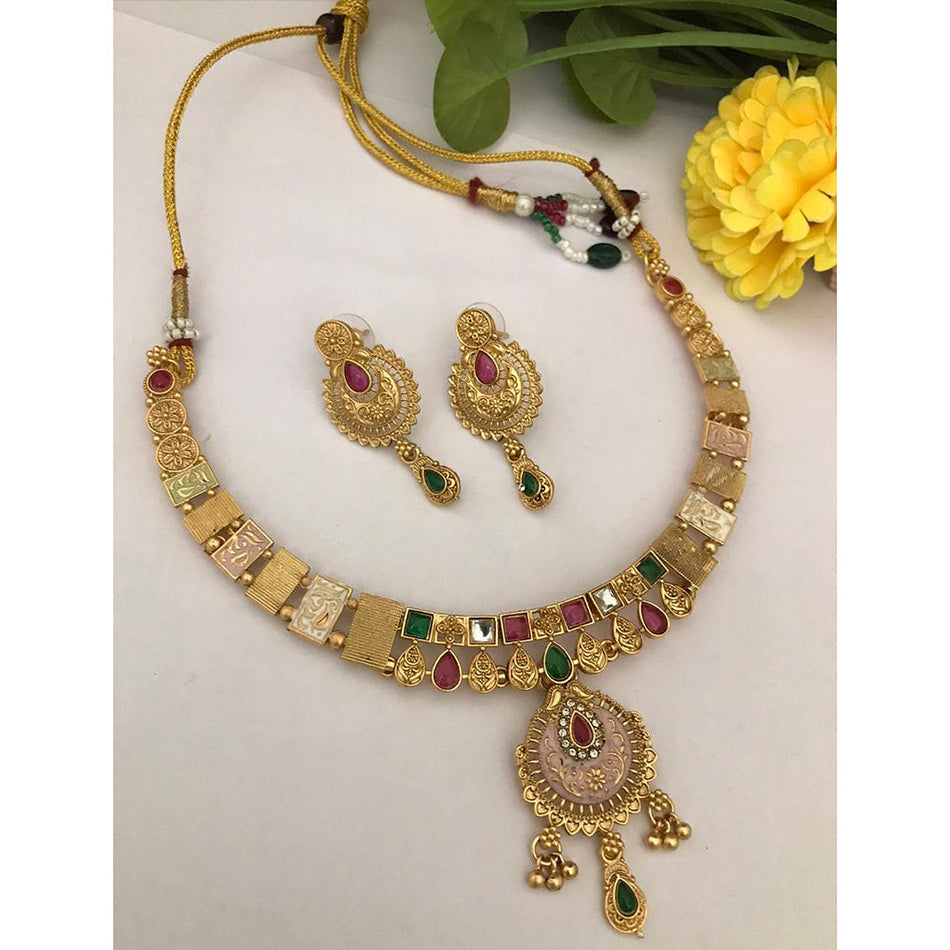 Pota Stone Necklace in Gold Tone | Bridal Jewellery India
