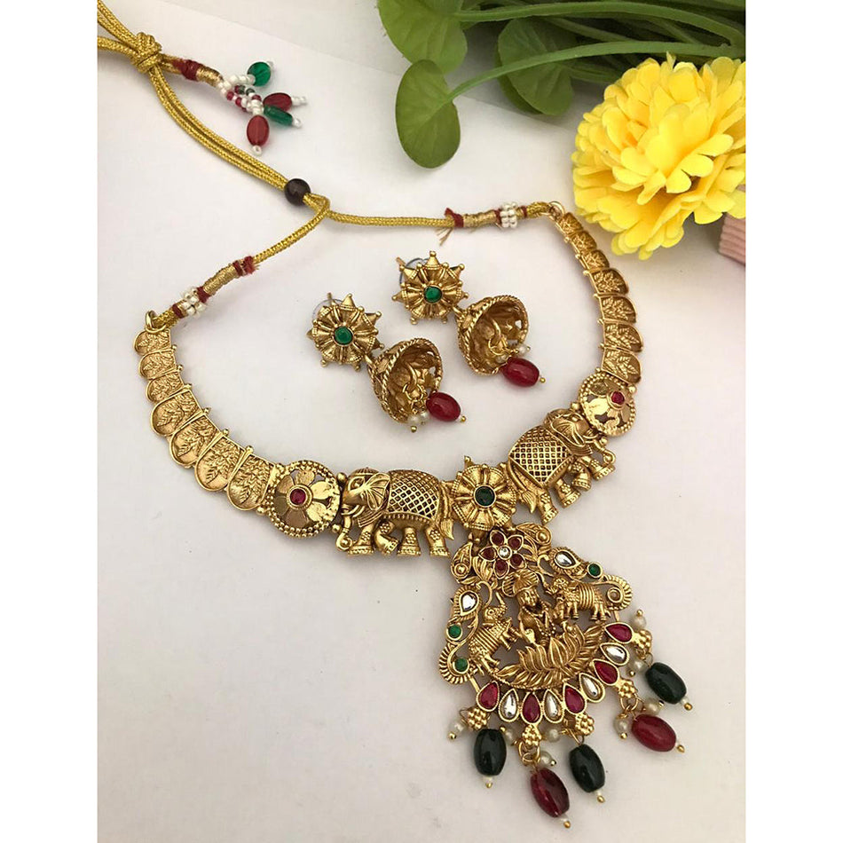 Pota Stone Necklace in Gold Tone | Bridal Jewellery India