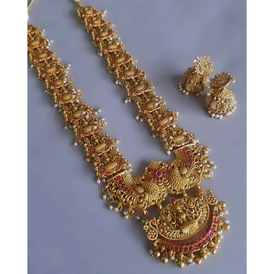 Grand Temple Pearl Necklace in  Gold Plated | Bridal Jewellery India