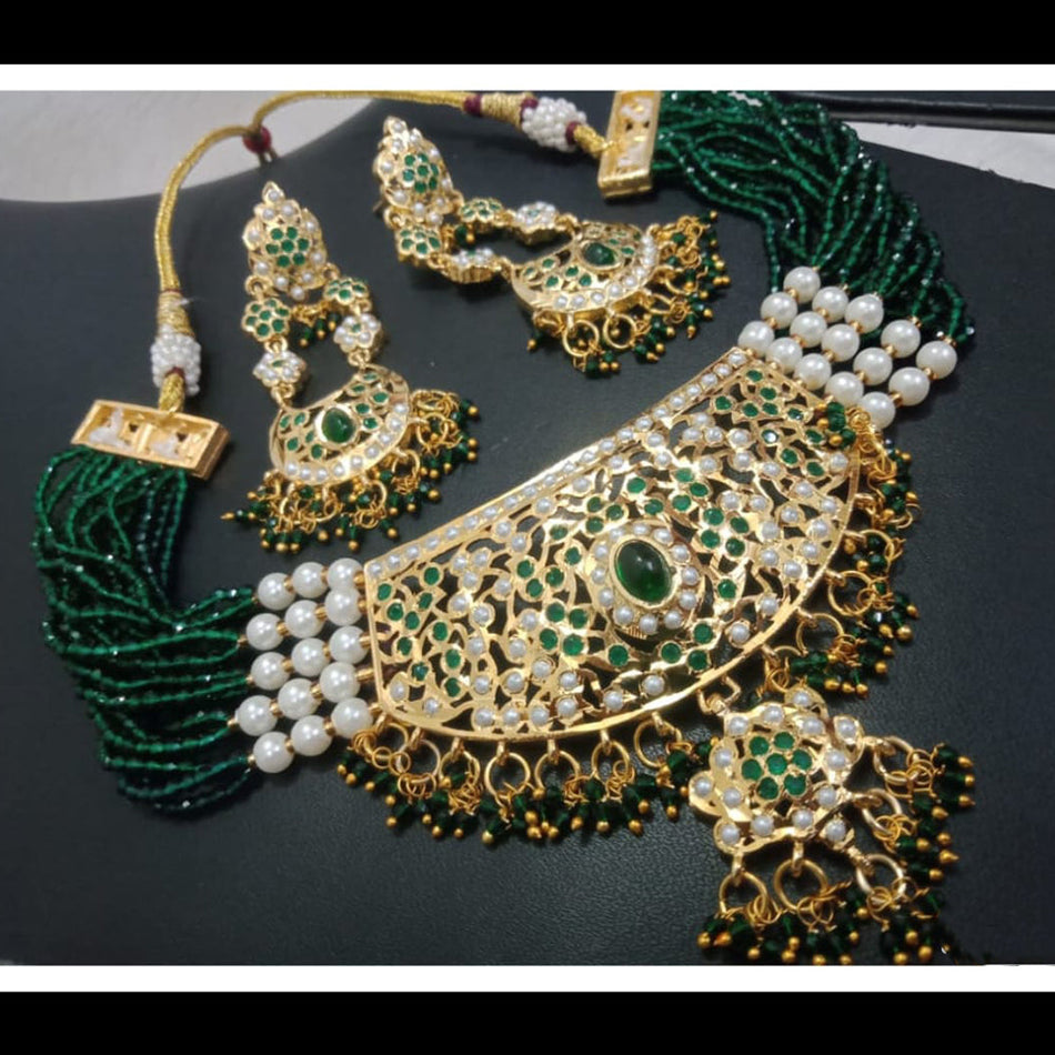 Heritage Style Pota Pearl Choker in Gold Plated Silver Necklace | Bridal Jewellery India