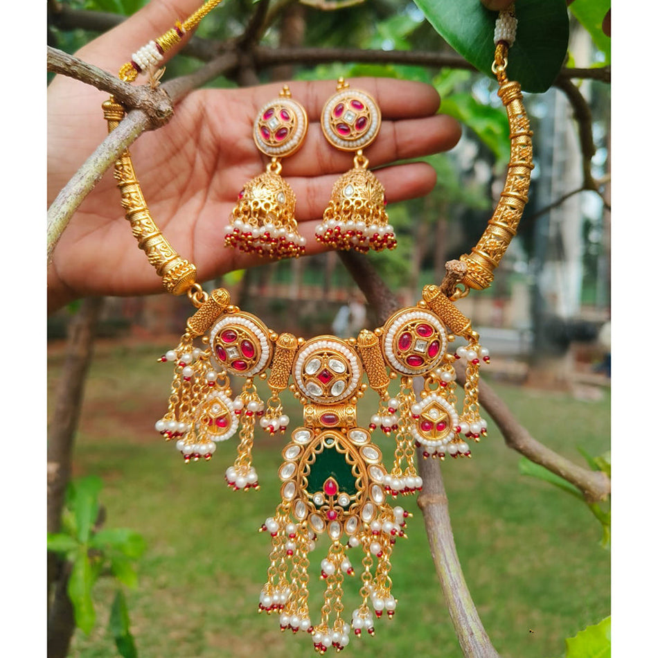 Heritage Pota Necklace in Gold Plated for Occasion | Bridal Jewellery India