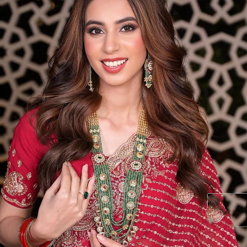 Heritage Long Necklace in Gold Tone with Pota Stone | Bridal Jewellery India