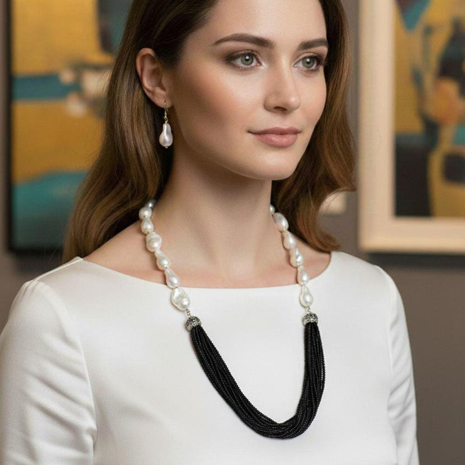 Classic Long Necklaces in Austrian Silver | Bridal Jewellery India