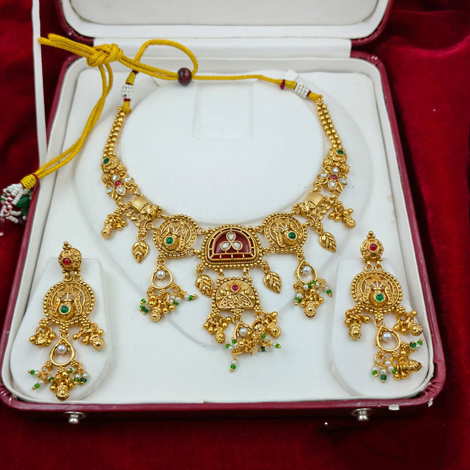 Pota Stone   Pearl Necklace in 14K Gold Plated | Bridal Jewellery India
