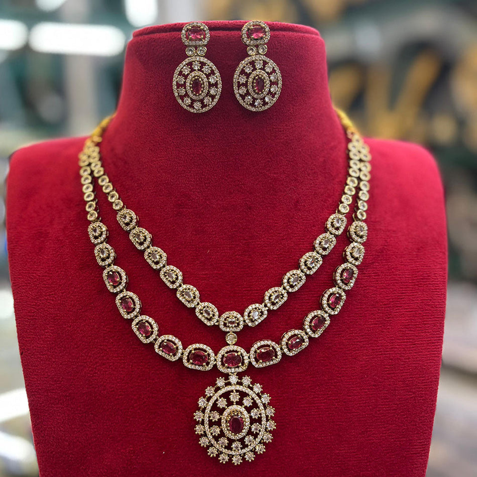 Pota Stone and Austrian Stone Necklace in Gold Plated | Bridal Jewellery India