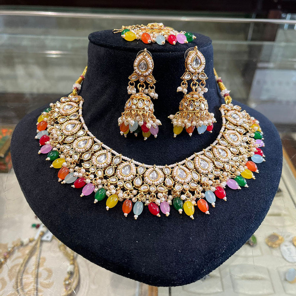 Kundan Choker Necklace in Rose Gold Plated | Bridal Jewellery India
