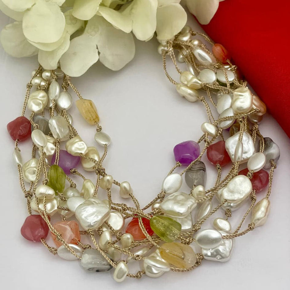 Pearl Layered Necklace in Silver | Bridal Jewellery India