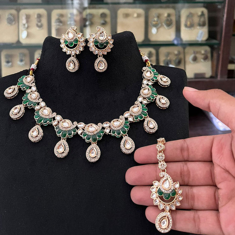 Kundan Necklace in Gold Plated with Polki Stones | Bridal Jewellery India