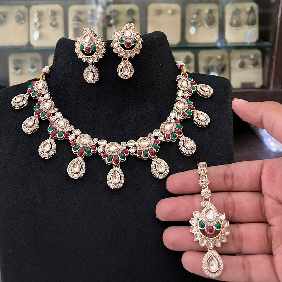 Kundan Necklace in Gold Plated with Polki Stones | Bridal Jewellery India