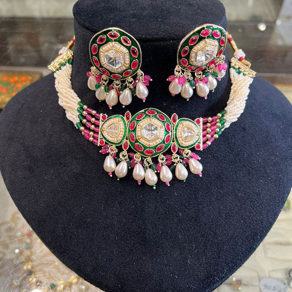 Pota Stone Pearl Choker in Sterling Silver | Bridal Jewellery India