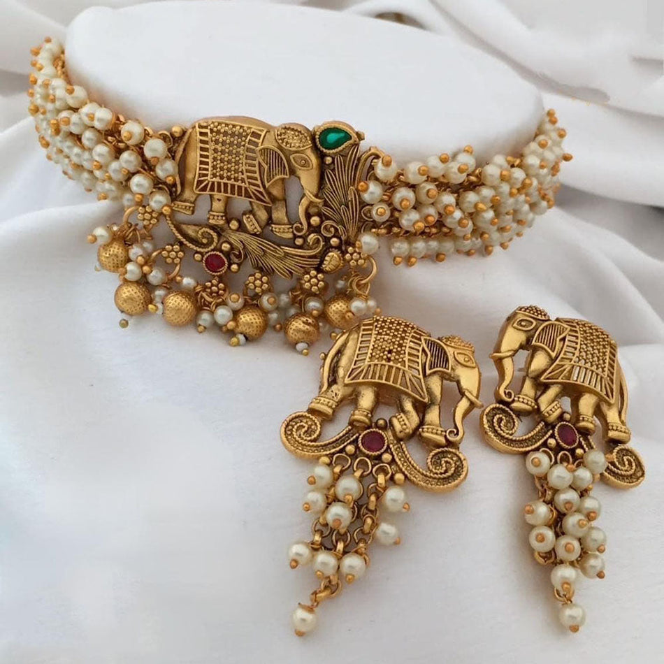Pota Stone Necklace in Rose Gold Plated | Bridal Jewellery India