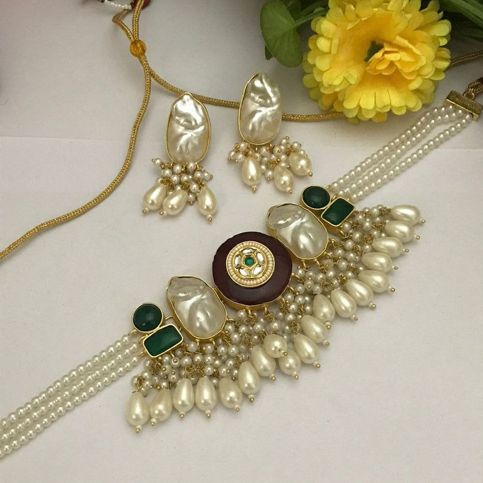Mother Of Pearl Choker in Gold Tone | Bridal Jewellery India
