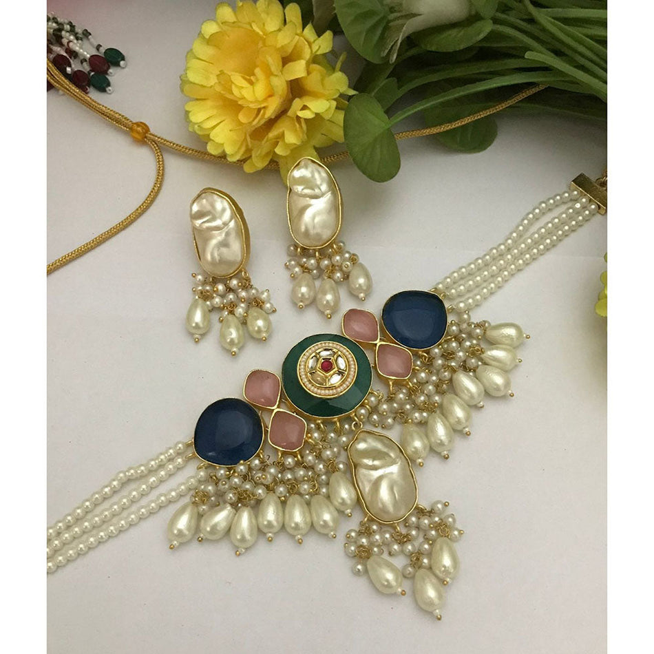 Pota Stone Choker Necklace in Sterling Silver | Bridal Jewellery India