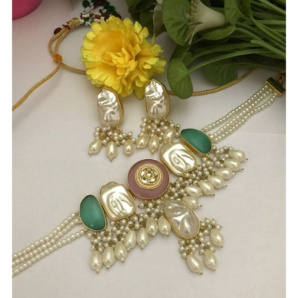Mother Of Pearl Choker in Gold Plated | Bridal Jewellery India