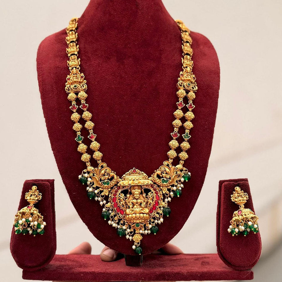 Pota Stone   Pearl Necklace in Gold Tone | Bridal Jewellery India