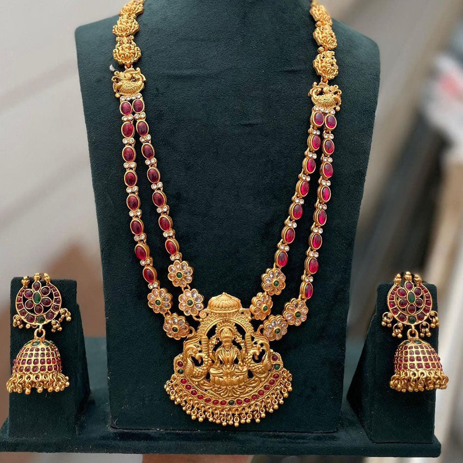 Elegant Temple Long Necklace in Gold Tone | Bridal Jewellery India