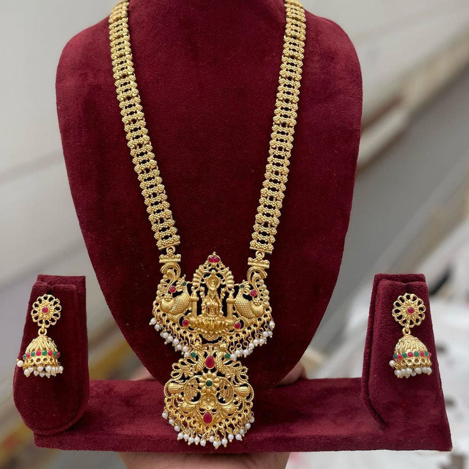 Pota Stone   Pearl Necklace in Rose Gold Plated | Bridal Jewellery India