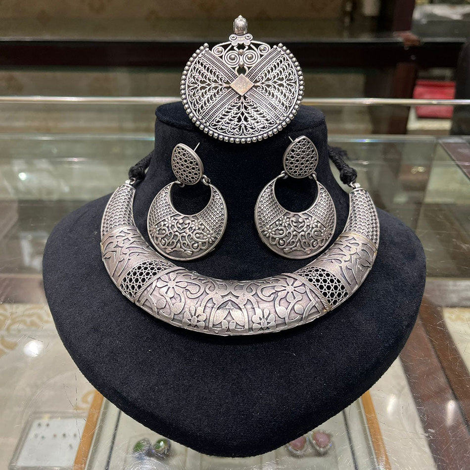 Oxidised Silver Necklace Set for Bridal Wear | Bridal Jewellery India