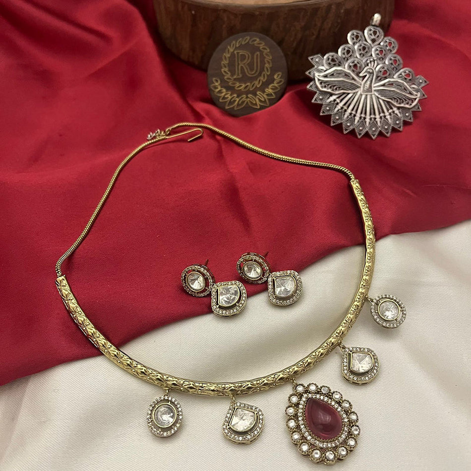Pota Stone   Austrian Stone Necklace in Gold Tone | Bridal Jewellery India