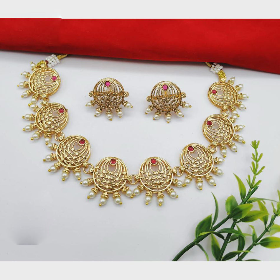Pota Stone and Pearl Necklace in Oxidised Silver | Bridal Jewellery India