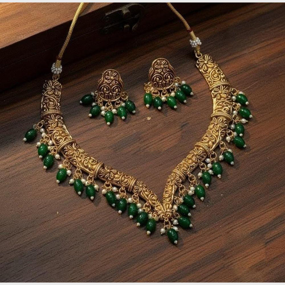 Ethnic Beads and Pearl Necklace in Gold Tone for Women | Bridal Jewellery India