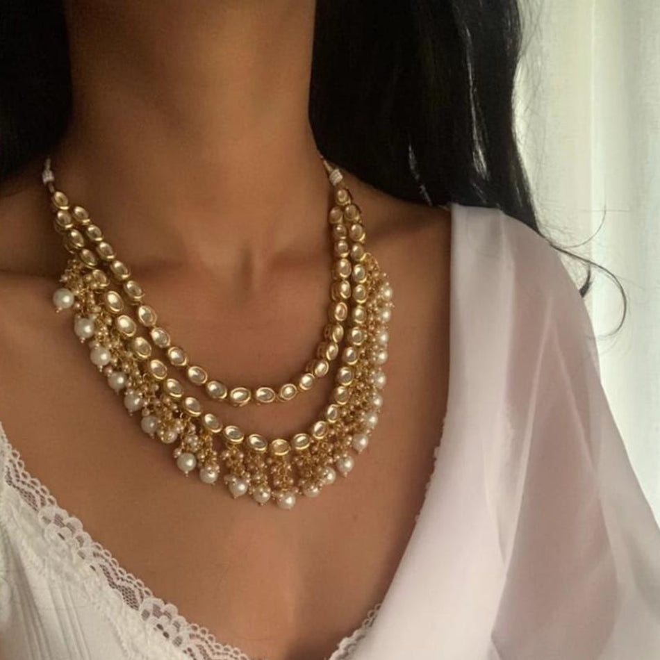 Kundan Necklace in Gold Plated with Pearls | Bridal Jewellery India