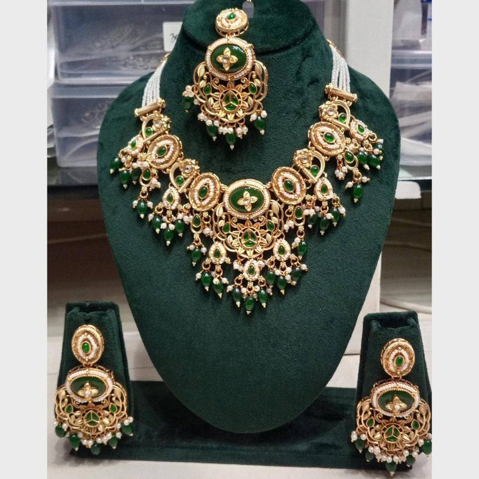 Pota Stone   Pearl Necklace in 14K Gold Plated | Bridal Jewellery India