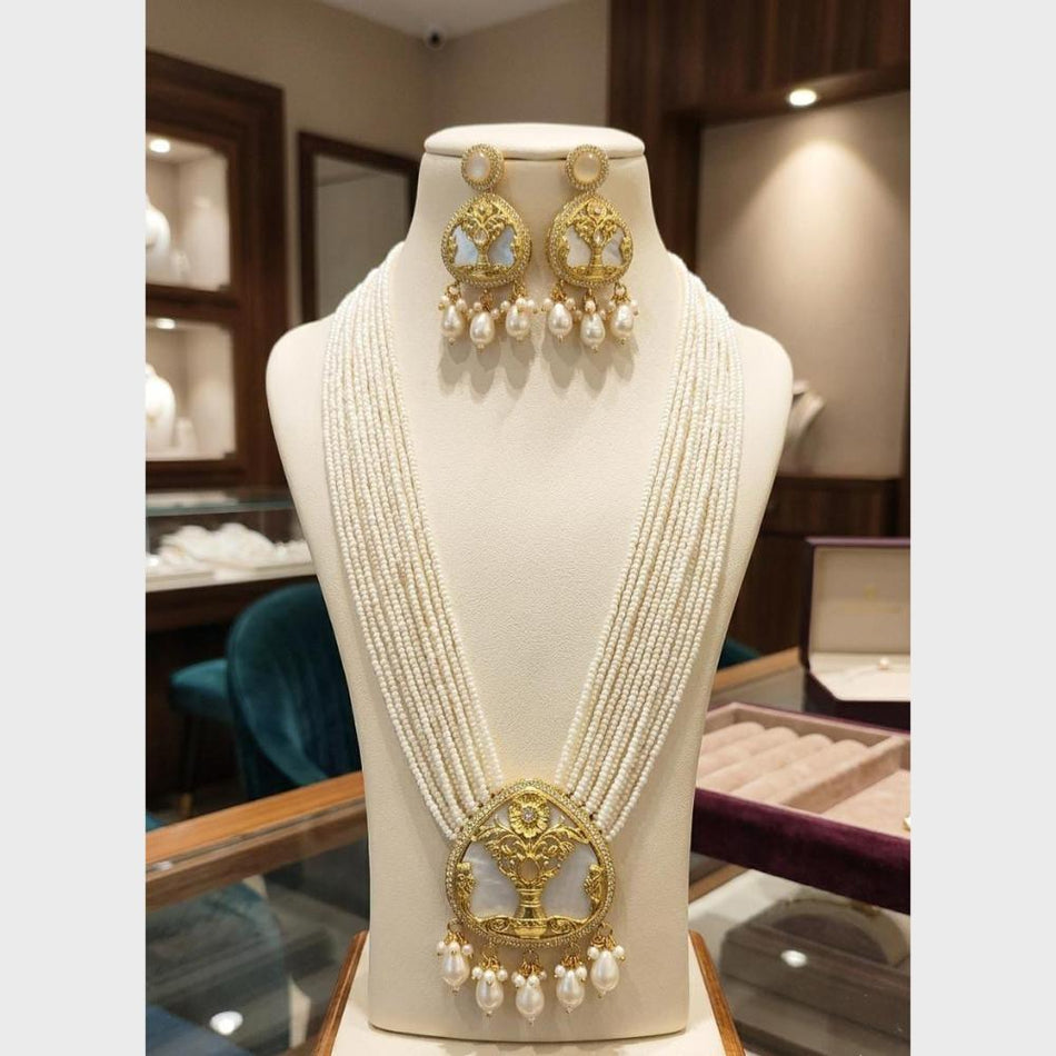 Pota Stone   Pearl Necklace in Gold Plated | Bridal Jewellery India
