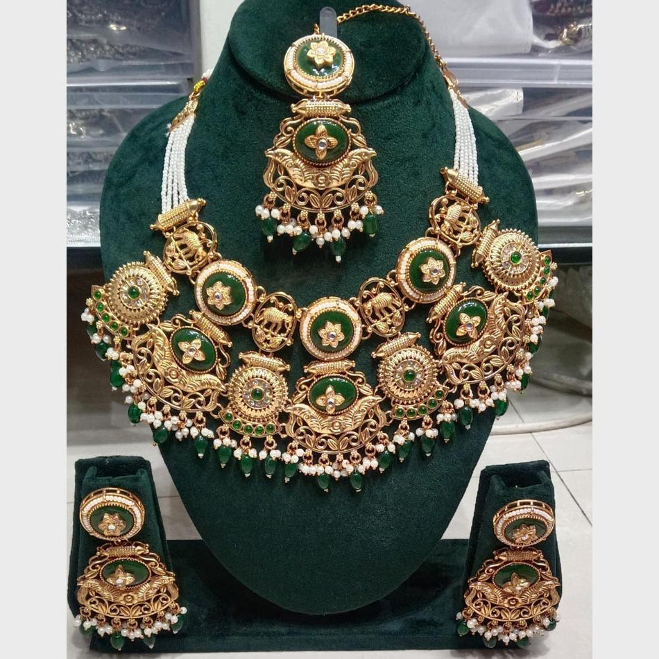 Pota Stone and Pearl Necklace in Gold Plated | Bridal Jewellery India