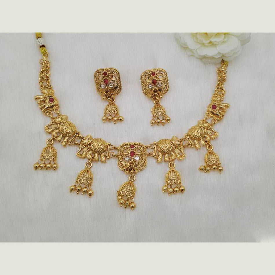Pota Stone   Pearl Elephant Motif Necklace in Gold Tone | Bridal Jewellery India