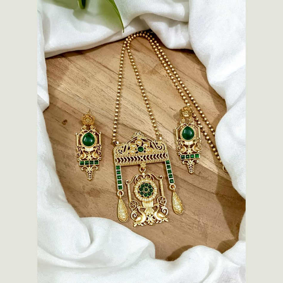 Pota Stone Long Necklace in Premium Gold Plated | Bridal Jewellery India