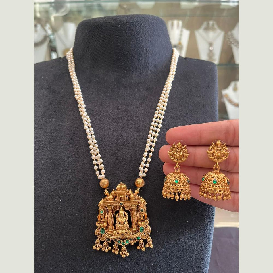 Pota Stone   Pearl Necklace in Gold Tone | Bridal Jewellery India