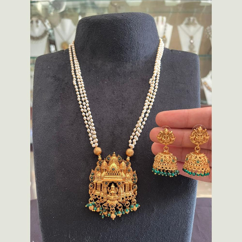 Pota Stone   Pearl Necklace in  Gold Plated | Bridal Jewellery India