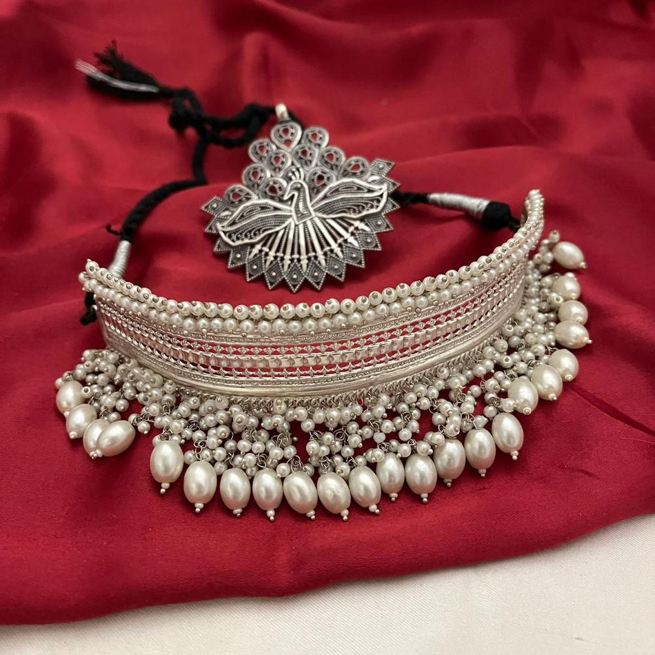 Oxidised Silver Choker Necklace for Bridal Wear | Bridal Jewellery India