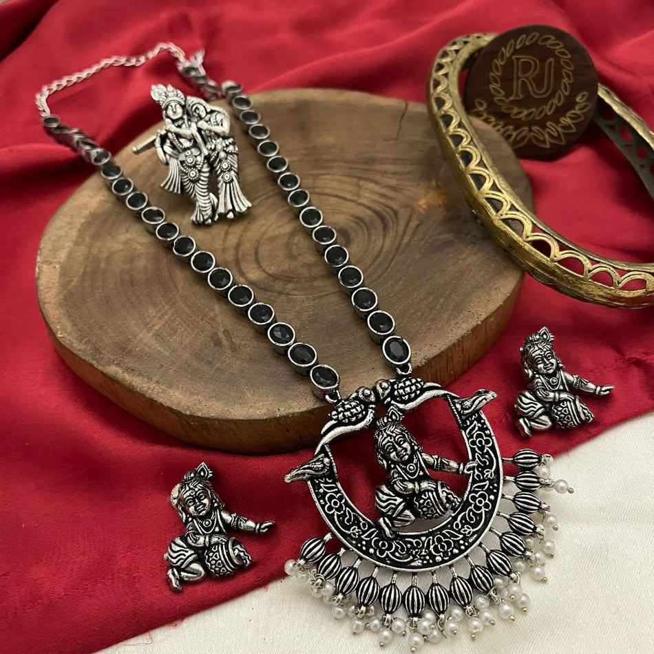 Royal Oxidised Kanha Necklace with Pota Stone and Pearl | Bridal Jewellery India