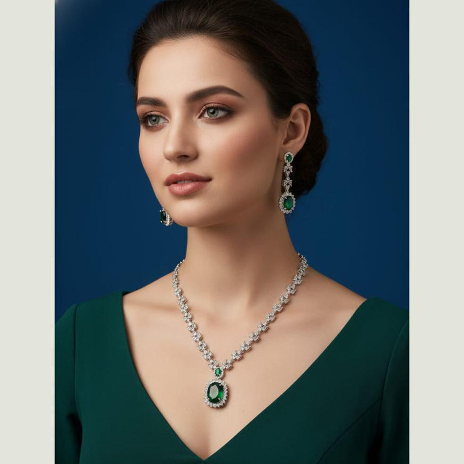 Premium American Diamond Rose Gold Plated Necklace Set | Bridal Jewellery India