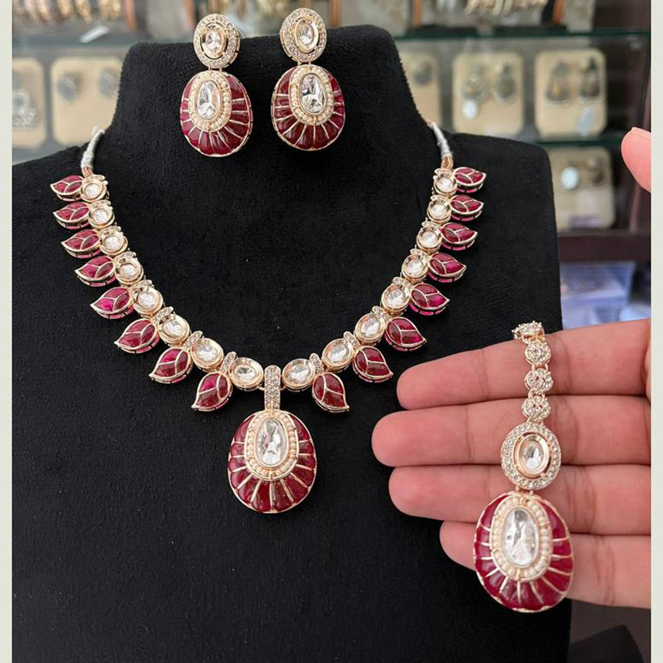 Kundan Necklace in Gold Plated with Polki Stones | Bridal Jewellery India