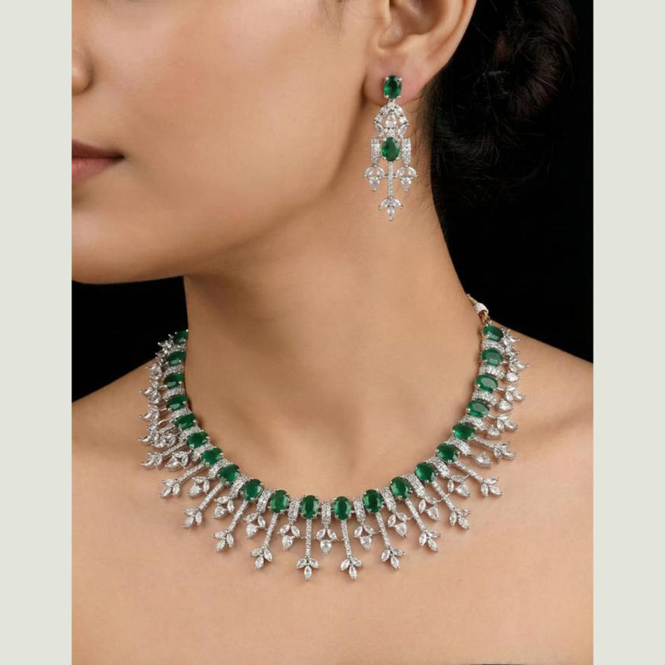 Premium American Diamond Rose Gold Plated Necklace Set | Bridal Jewellery India