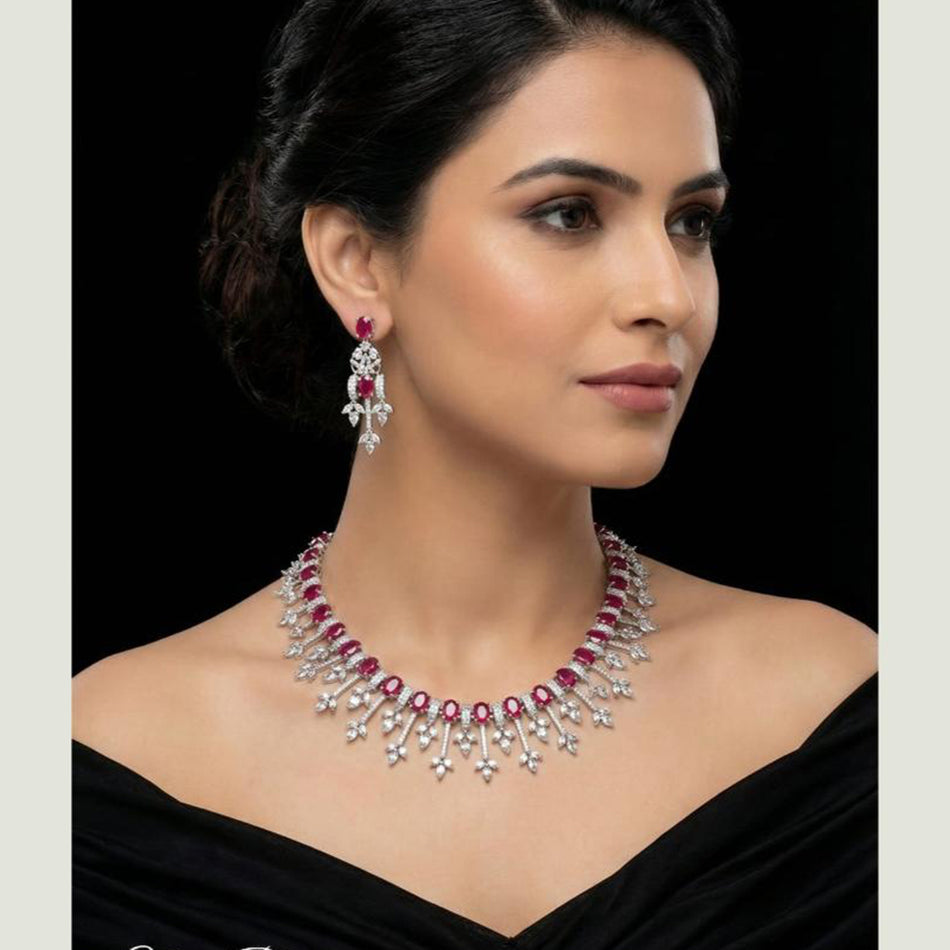 Premium American Diamond Rose Gold Plated Necklace Set | Bridal Jewellery India