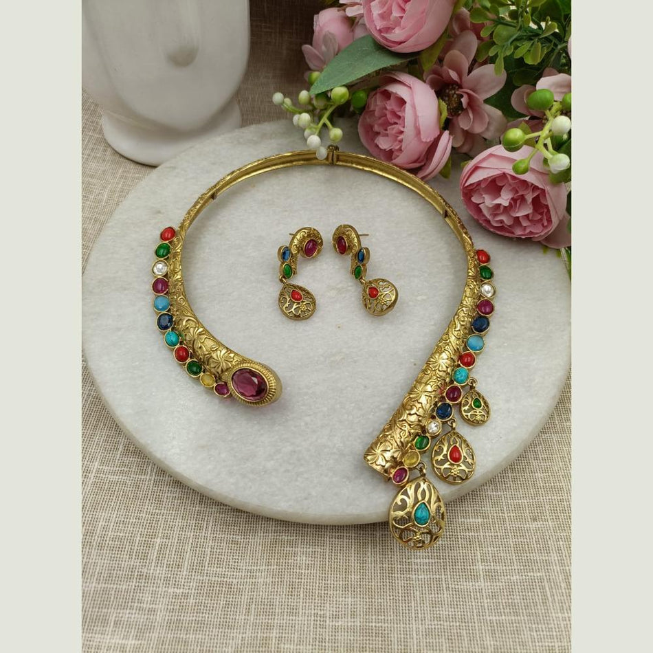 Pota Stone Necklace in Gold Tone | Bridal Jewellery India