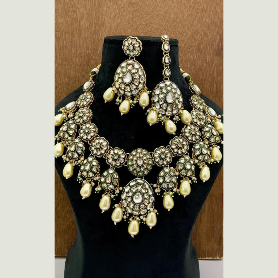 Kundan Necklace in White Gold Plated | Bridal Jewellery India