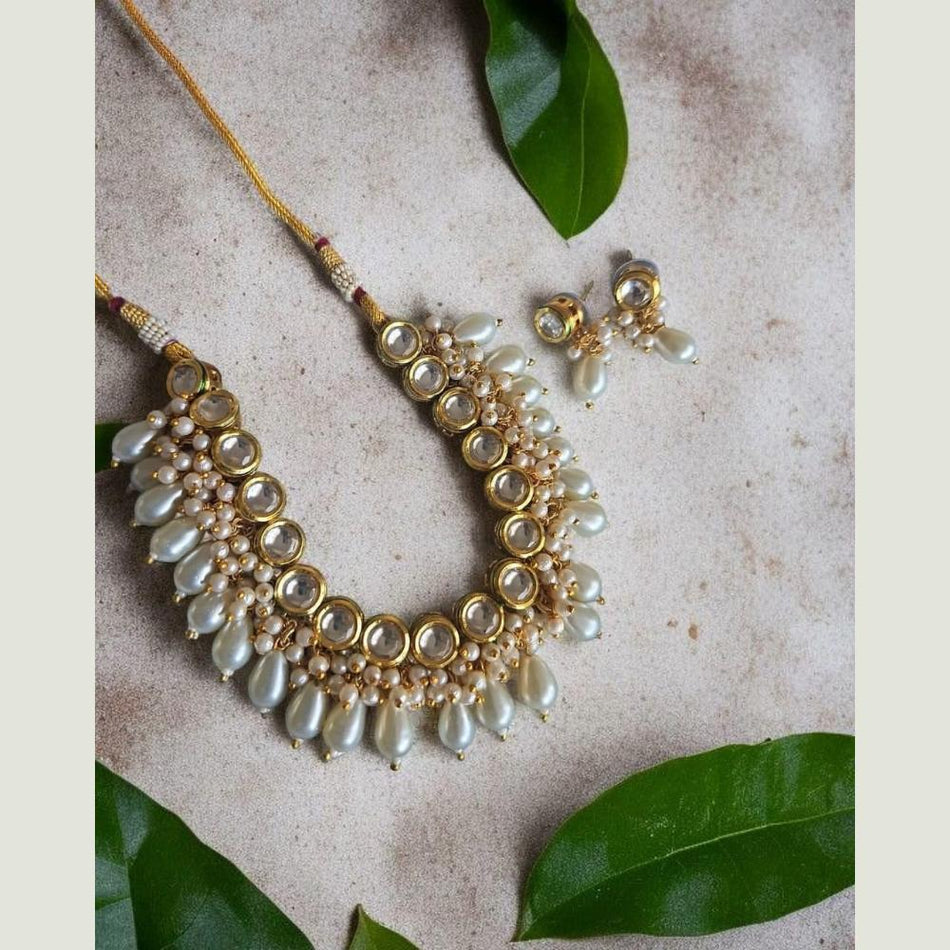 Kundan Necklace in Gold Plated with Pearls | Bridal Jewellery India