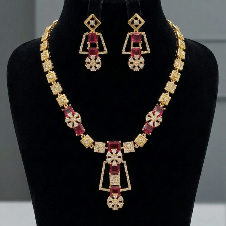Premium Rose Gold Plated Statement Necklace Set | Bridal Jewellery India