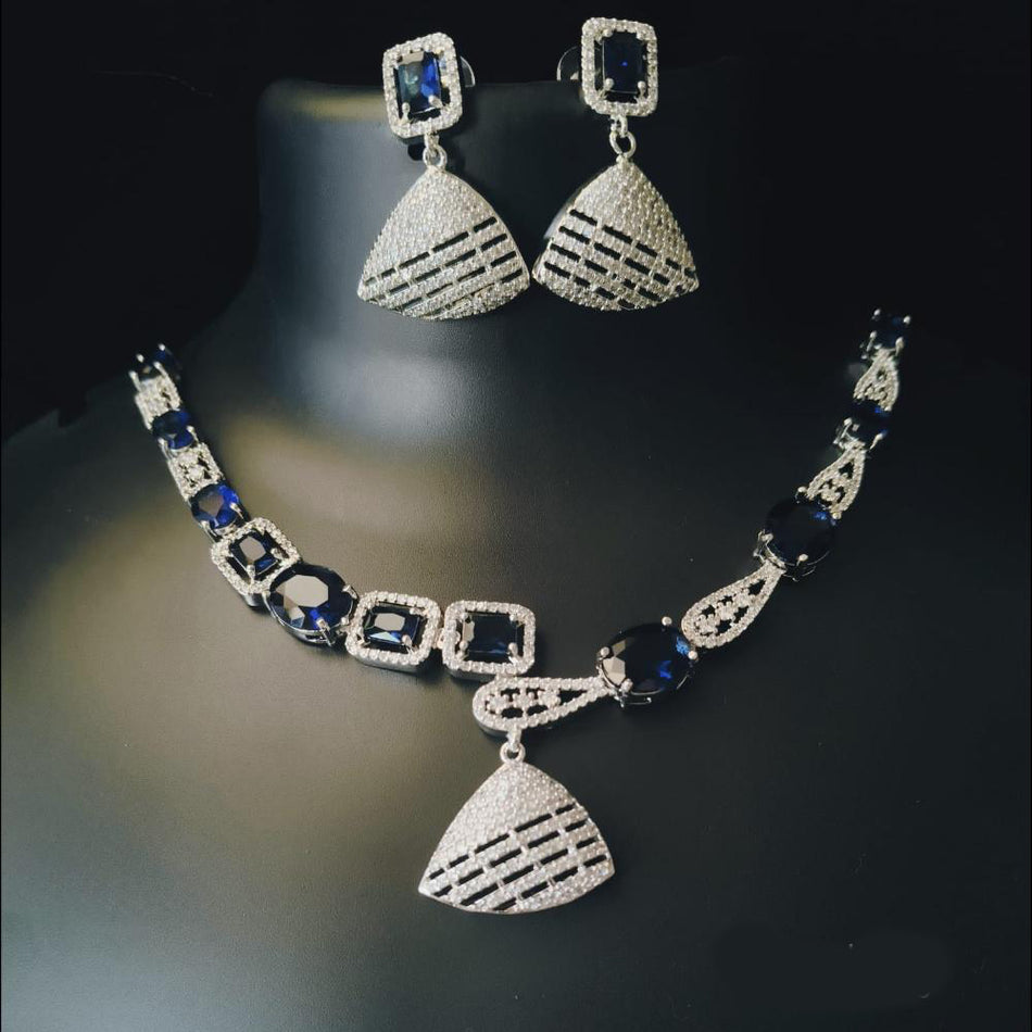 Premium American Diamond Rose Gold Plated Necklace Set | Bridal Jewellery India