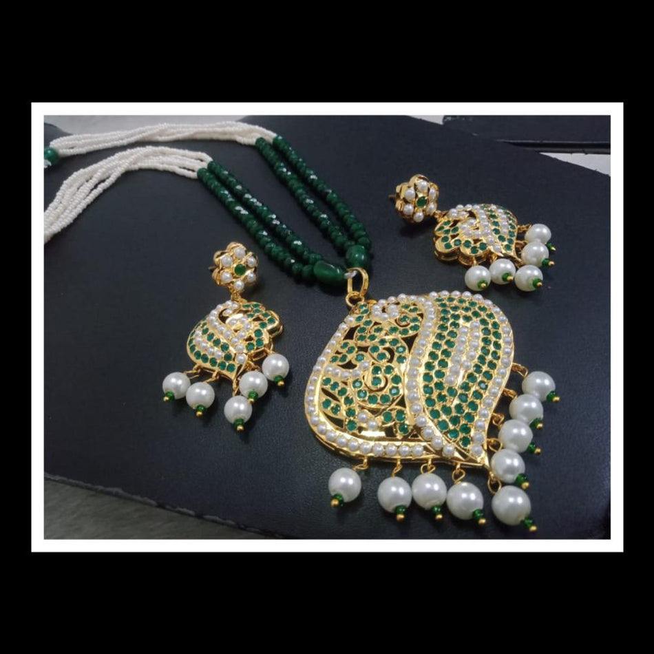 Pearl Long Necklace in White Gold Plated | Bridal Jewellery India