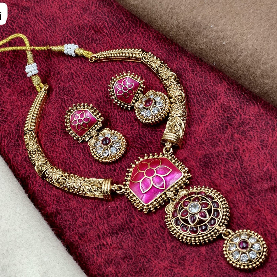 Pota Stone Necklace in Gold Plated for Occasion Wear | Bridal Jewellery India