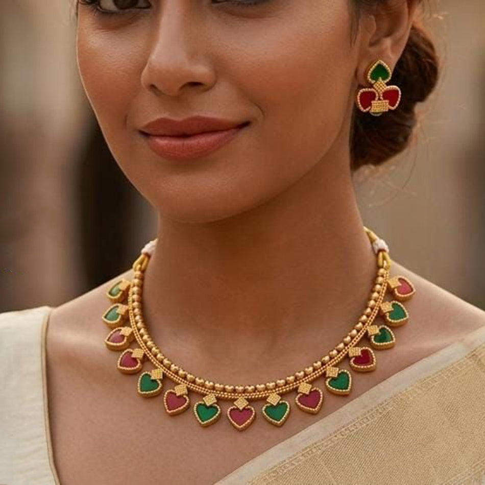 Ethnic Design Pota Stone Necklace in Gold Tone | Bridal Jewellery India