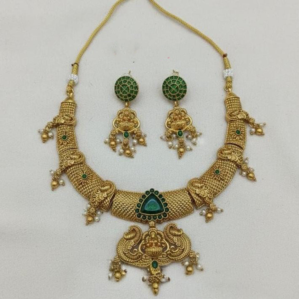 Pota Stone Temple Necklace in Sterling Silver | Bridal Jewellery India