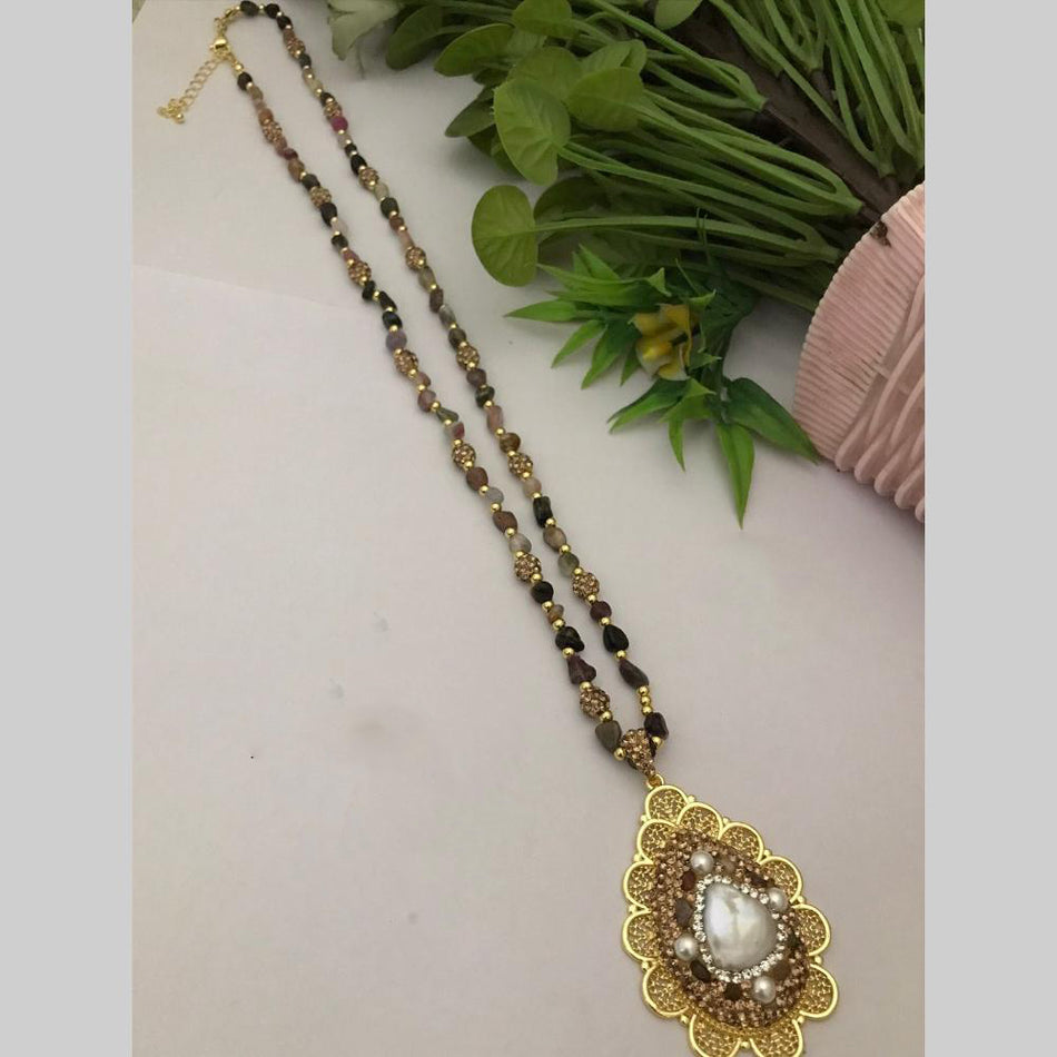 Pota Stone Long Necklace in Gold Tone | Bridal Jewellery India