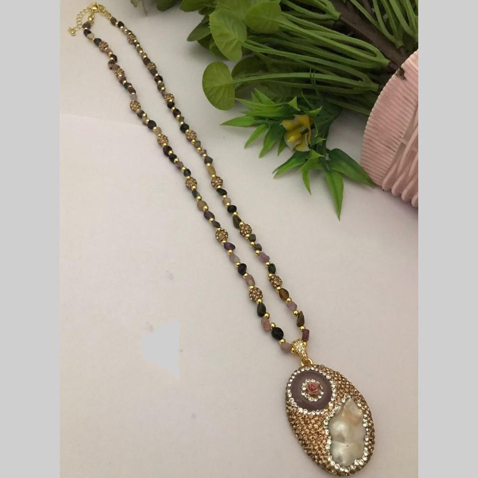 Designer Pota Stone Long Silver Necklace | Bridal Jewellery India
